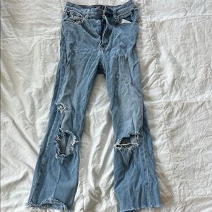 Abercrombie & Fitch Light Blue Ripped Straight Leg Jeans